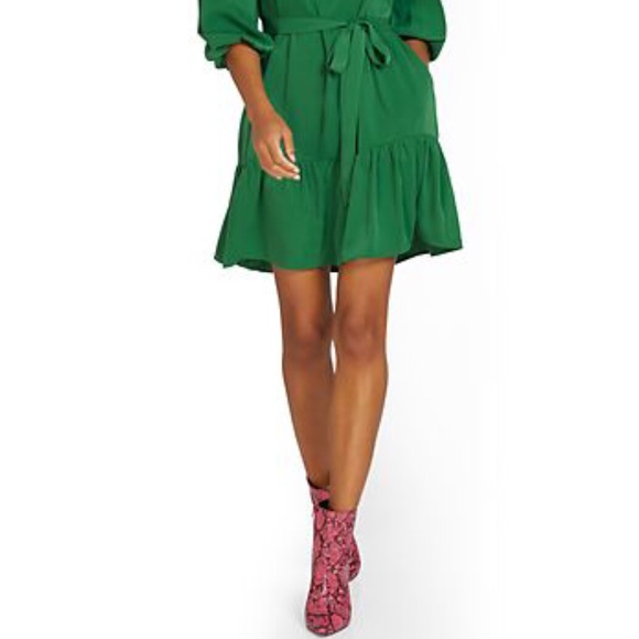 Tie-Waist Tiered Green XL Puff Sleeve Dress NWT (Black available too) - Picture 3 of 3